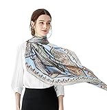 ANDANTINO 100% Pure Mulberry Silk Scarf 43' Large Square Lightweight Headscarf& Shawl–Women Hair Wraps-With Gift Packed (Light Blue)