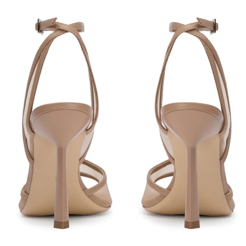 YIYA Women's Black Mesh Slingback Kitten Heels Sandals Open Peep Pointed Toe Stiletto High Heels Ankle Buckle Strap Summer Party Dress Pumps Shoes4