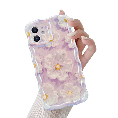 Coque iPhone 12 motif floral rétro violet idée cadeau élégant