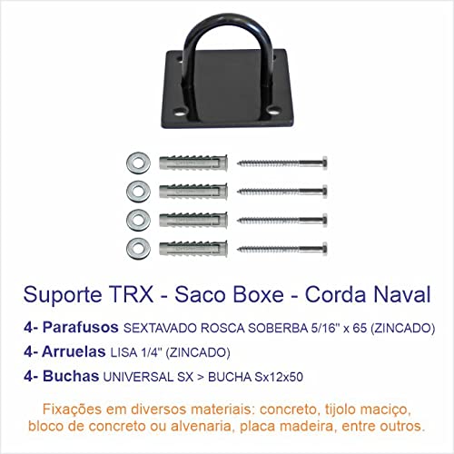 Suporte TRX Quadrado Para Saco De Pancadas Boxe (Preto com bucha e parafusos)