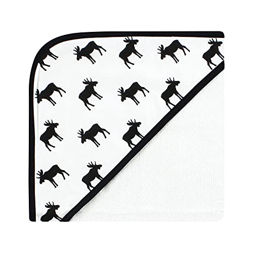 Image of Hudson Baby Unisex Baby Cotton Rich Hooded Towels, Black Moose, One Size