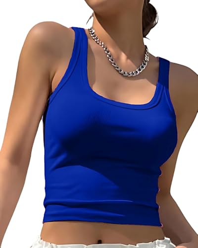 Image of 95% Cotton, 5% Lycra Women's and Girls Solid Ribbed Square Neck Tank Top | Tanktop for Women | Sleeveless Top | Crop Tanktop | Ribbed Tank Top
