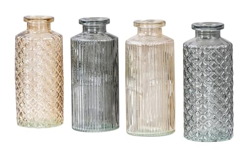 4er Set Vase Braun Grau H14cm Glas Sonnengelb Blumenvase Tischdeko Frühling Blumendeko Glasvase Dekovase