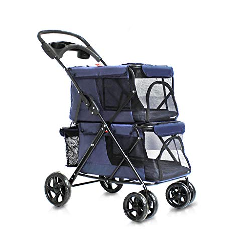WYXIAN Double-Decker Pet Stroller Folding Four-Wheeled Dogs/Cats Cart Lightweight Seat Belt Handbrake Travel