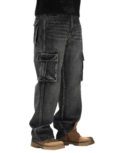 Nutriangee Men's Casual Baggy Cargo Workwear Jeans Loose Fit Straight Leg Hip Hop Denim Pants2