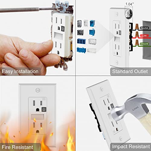 Image of SOZULAMP 15A Outlet with Night Light, Daylight LED, 4-Pack | Auto on /off daylight nightlight Glows through outlets Bright yet gentle For halls stairs baths Plates & 12-month warranty