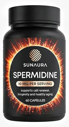 SUNAURA Spermidine Supplement 10 mg (Spermidine 3HCl) – High Potency Autophagy & Cellular Renewal Support – Longevity, Energy & Focus – Non-GMO, Gluten-Free, 60 Capsules