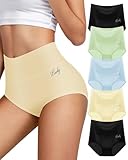 YDQ Women's High Waisted Cotton Underwear Tummy Control Underwear Stretch SoftFull Coverage Ladies Panties Brief, 5 Pack Multicolor XXL