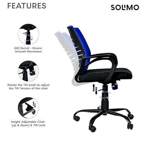 Image of Amazon Brand - Solimo Worklo Mid Back Office Chair for Work from Home | Study | Revolving | Computer (Heavy Duty Powder Coated Metal Base, Stylish Blue Mesh)