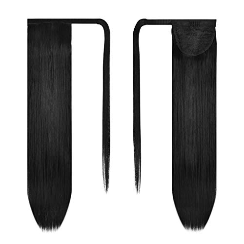 BARSDAR Natural Black Straight Ponytail Extension - 26 Inch Long Straight Wrap Around Ponytail for Black Women, Clip in Pony Tail Hair Extensions Synthetic Pony Tails Hairpieces Daily