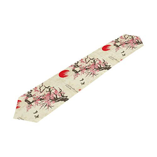 WOOR Double-Sided Spring Sakura Cherry Blossom with Butterflies Table Runner 13 x 70 Inches Long,Table Cloth Runner for Wedding Party Holiday Kitchen Dining Home Everyday Decor