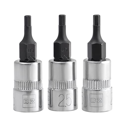 Image of BRAZEN 2.5mm Hex Bit Socket /Allen Driver Three Pack (1 /4 inch Drive, Short)