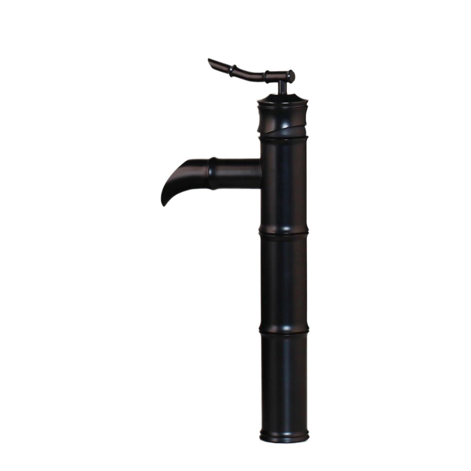 Bathroom Sink Faucet, Black Waterfall Bathroom Basin Faucet - Bamboo Deck Mount Sink Mixer for Bathrooms