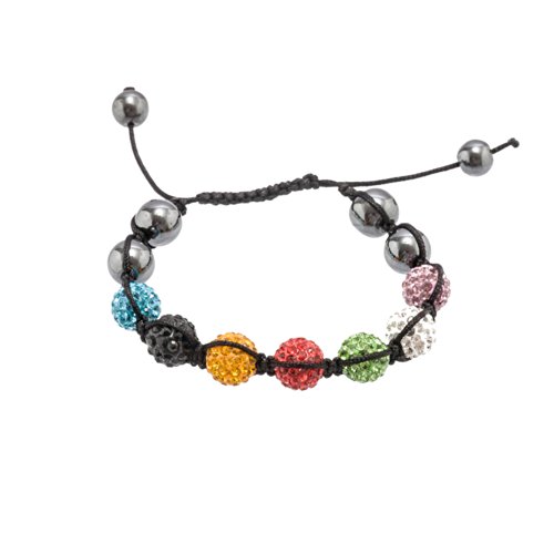 Bracelet Style Shamballa Unisexe Cristal/Hématite - Multicolore - Ajustable