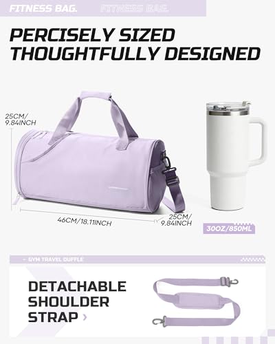Image of Gym Bag for Women & Men with Wet & Shoe Compartment, Small Duffle Bag for Travel, Sport, Gym, Workout, Overnight, Weekender, Carry-On - Purple
