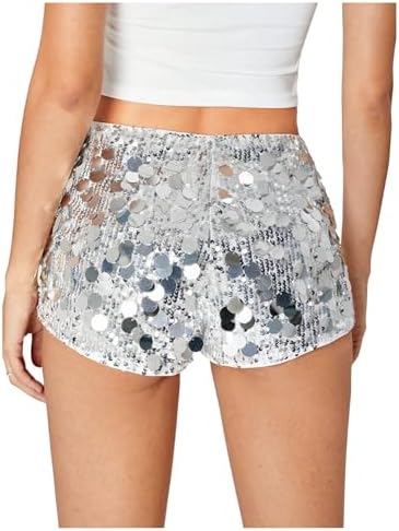 SHENHE Short feminino sexy de lantejoulas Y2k cintura baixa brilho