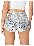 SHENHE Women's Sexy Sequin Shorts Y2k Low Rise Sparkle Micro Shorts Club Rave Outfits Silver Small