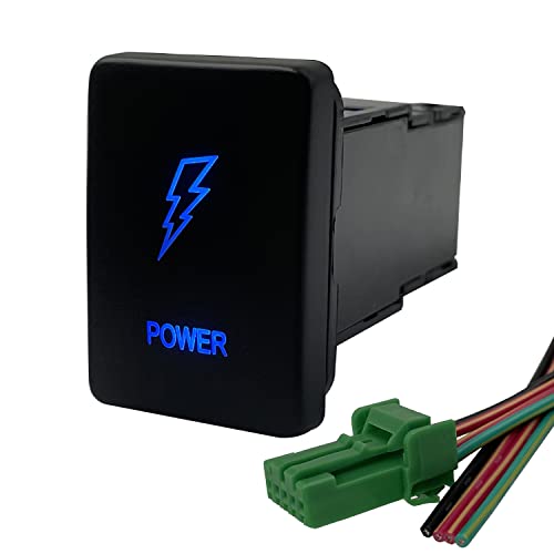 Image of Blue Led ON-Off Power Push Button Switch with Wiring Connector for Toyota Car Toyota Prado Landcruiser RVA4 Sequoia Highlander 3Amp 12V