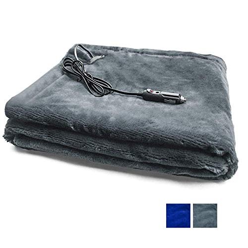 ISKETCH 12V Electric Heated Car Blanket, 59" x 39" Odorless Soft Travel Heating