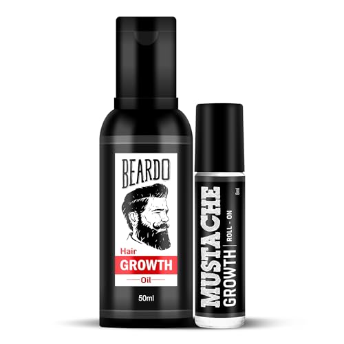 Image of Beard & Hair Growth Oil 50ml V2 with Mustache Growth Roll On 8ml for Men | Beard Growth Serum, Hair Regrowth Oil, Patchy Beard Solution, Thick Beard Kit for Men (Pack of 2)
