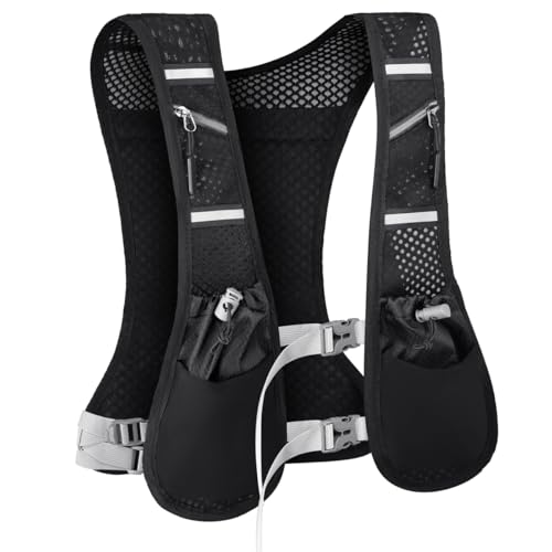 REETEE Chaleco Ligero Running, Reflectante Mochila Hidratacion Trail Running, Chaleco de Hidratación para Hombre y Mujer Senderismo, Maratón, Escalada y Ciclismo (Negro, L)