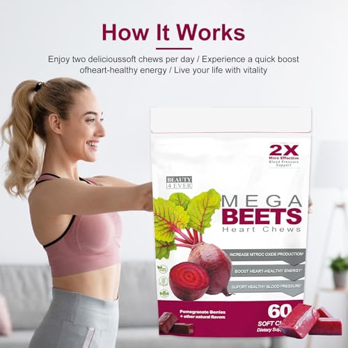 Image of Mega Beets Chews - Grape Seed Extract & Non-GMO Beet Energy Chews - Pomegranate Berry Flavor - 60 Count