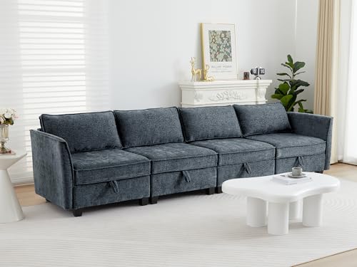 Image of ORRD Modular Sectional Sofa, Convertible Couch with Storage, 4 Seater Sofa Modular with Reversible Chaise for Living Room, Office (Blue Grey)