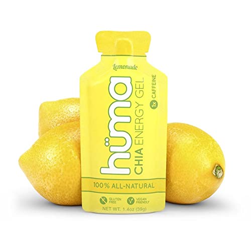 Huma Chia Energy Gel - Lemonade - 9 count x 39g - 22gr Carbs, 105mg Sodium, 1x Caffeine, 25mg Caffeine, 100% All Natural, Vegan, Gluten Free, No Stomach Problems, Great Taste, Easy Digestion