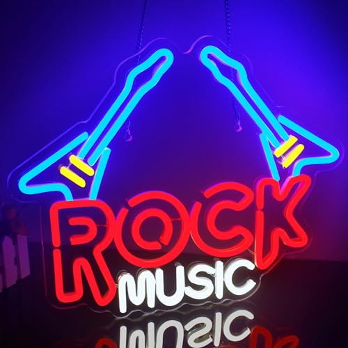 Looklight Rock Music Enseigne au néon musique enseignes au néon forme de guitare néons bleu rouge intensité variable Led enseignes au néon pour chambre à...