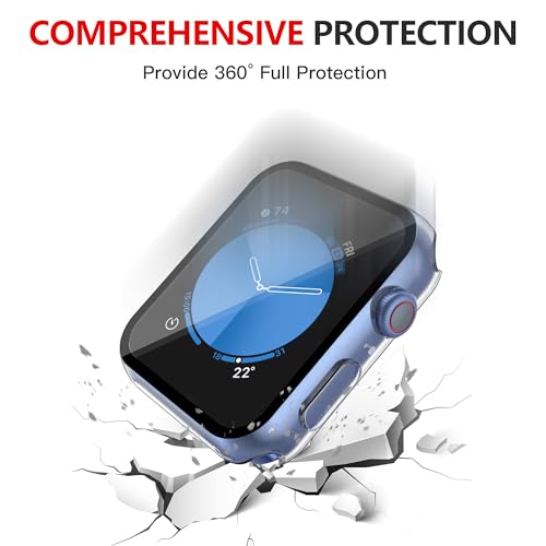 Image of Misxi [2 Pack] Waterproof Case with Button for Apple Watch SE 2 (2024) SE Series 6 Series 5 Series 4 44mm, Anti-Fall PC Cover with Tempered Glass Screen Protector for iWatch, 1 Black + 1 Transparent