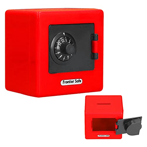 Mini Kids Safe Box, 3.7 X 3.7 X 1.77in Money Storage Case Simulation Safe Box Coded Lock Coin Cash Saving Box Personal Safe Lock Box for Kids(Red)