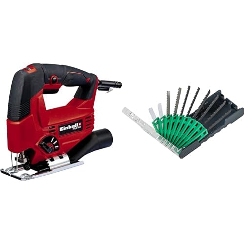 Einhell Sierra de Calar Electronica TC JS 80/1, Potencia 550 W, Color Rojo + Juego de 10 hojas de calar