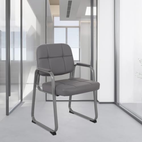Image of CLATINA Classic Reception Chair with Padded Armrests and Sled Base, Ergonomic Guest Chair for Office Conference Waiting Meeting Room, Grey (8 Pack)