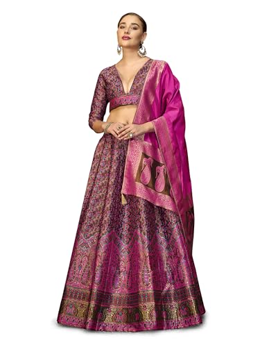 Image of PURVAJA Women's Kanjiwaram Semi-Stitched Lehenga choli