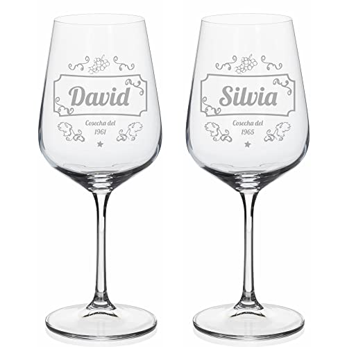 Wanapix | Pack 2 Copas de Vino Personalizadas | Copas de Cristal Grabadas para Vino con el Nombre o Texto que quieras | Pack de Copas de Cristal | Gran reserva