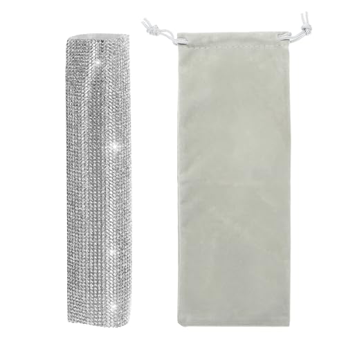 Housse de poignée de microphone argentée en strass haut de gamme avec pochon de protection