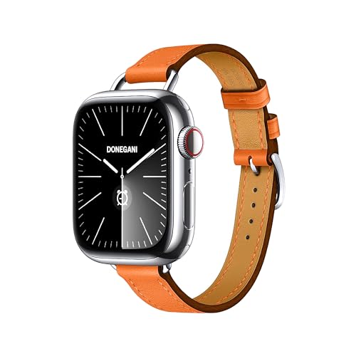 Bracelet cuir Apple Watch femme homme orange compatible Series 9 8 7 6