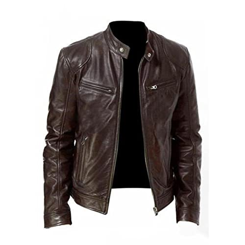 Veste de moto en cuir véritable et cuir synthétique pour homme Marron foncé, Marron foncé - Similicuir, XXXL Cover
