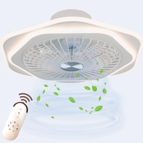 ONEGlobal MASLED 20 Inch Ceiling Fans with Lights and Remote Control | Low Profile, 6 Speed Fan, Colour Tuneable & Dimmable LED Light | Modern & Decorative Lamp with Easy-Mount Design (White)
