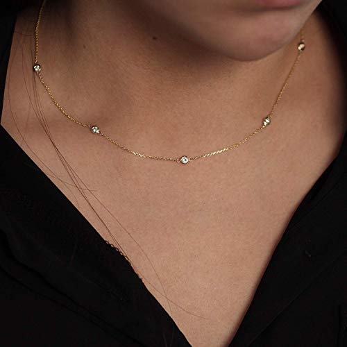 Diamond By The Yard Necklace / 5 Bezel Diamond Station Necklace/Natural Diamond Bezel Necklace/Diamo Diamond By The Yard Necklace / 5 Bezel Diamond Station Necklace/Natural Diamond Bezel Necklace/Diamo