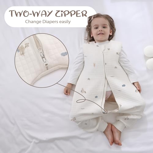 Image of Miracle Baby Sleep Sack with Feet, 1.0 TOG Sleeveless Sleeping Sack with Legs, Breathable Cotton Sleeping Bag for Toddlers