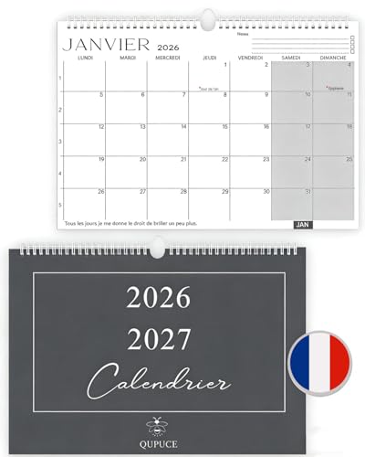 Calendrier Mural 2026 2027 A4, Calendrier Mensuel 18 Mois (Jan.2026 - JuIn 2027),Calendrier Familial Organisateur Planning, Planificateur mensuel