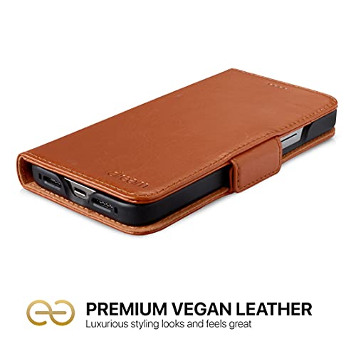 Image of dreem Fibonacci 2-in-1 Wallet Case for Apple iPhone 12 Pro Max - Luxury Vegan Leather, Magnetic Detachable Shockproof Phone Case, RFID Card Protection, 2-Way Flip Stand - Caramel
