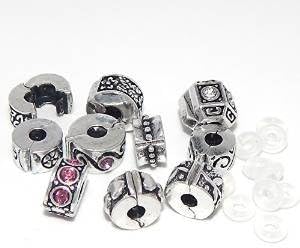 Jewelry Monster -Set of 10- Assorted Metal Clips and 10 Rubber Stoppers Charm Beads