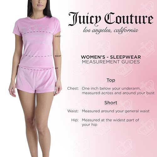 Image of Juicy Couture Women's 2 Piece Velvet Fleece Short Sleeve Shirt and Pajama Shorts Lounge Sleepwear Set