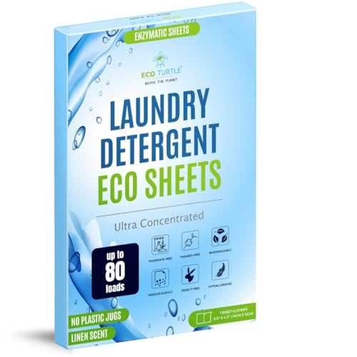 Image of Eco-Friendly 80 Loads Ultra Concentrated Laundry Detergent Sheets | Travel Friendly Stain-Fighting Enzymes & Plant Powered, Washer Sheets Space Saving for Hot /Cold Cycles, Tackles Tough Stains