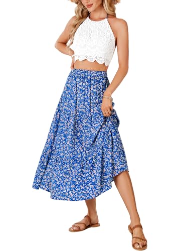 Vrtige Women's 2 Piece Outfits Summer Lace Halter Cami Crop Top with Floral Long Maxi Skirt Set3