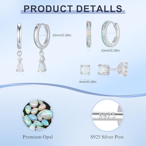 Opal Earrings Set for Women, Birthday Gift for Her, Sterling Silver | 14K Gold, Hypoallergenic S925 Hoop Stud Earrings for Women with Sensitive Ears, Dainty Stackable—Trendy 20252