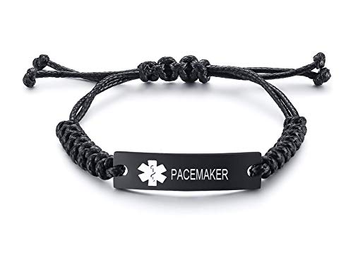 VNOX PACEMAKER Braided Rope Emergency Emergency Medical Alert ID Identification Bracelet for Women Men Kids,4-9 Inches