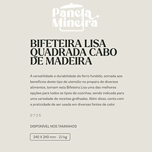 Bifeteira Lisa Quadrada 240 mm x 240mm - Cabo de Madeira